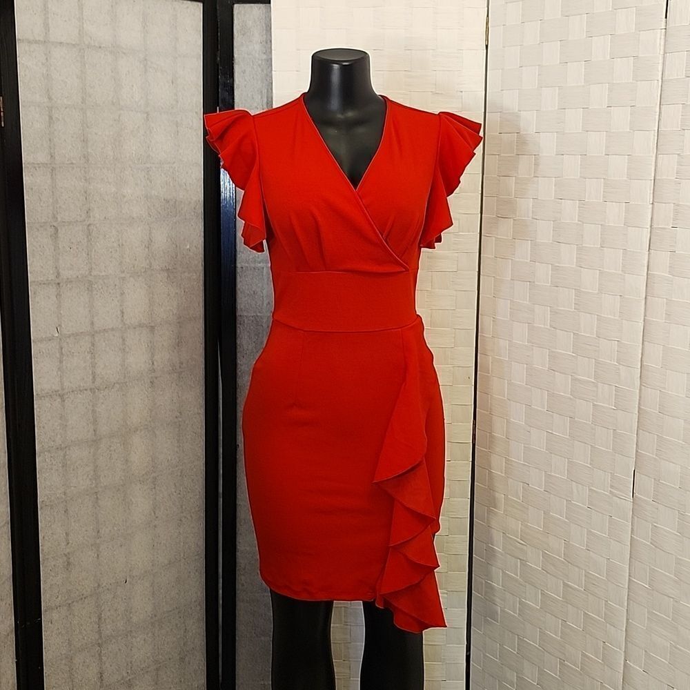 BRAND NEW KNITEE RUFFLE RUCHED SIDE MINI BODYCON DRESS - Picture 2 of 13